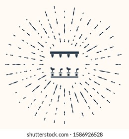 Grey Automatic irrigation sprinklers icon isolated on beige background. Watering equipment. Garden element. Spray gun icon. Abstract circle random dots. Vector Illustration