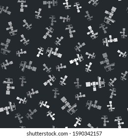 Grey Automatic irrigation sprinklers icon isolated seamless pattern on black background. Watering equipment. Garden element. Spray gun icon.  Vector Illustration