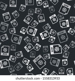 Grey AVI file document. Download avi button icon isolated seamless pattern on black background. AVI file symbol.  Vector Illustration
