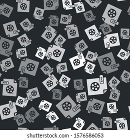 Grey AVI file document. Download avi button icon isolated seamless pattern on black background. AVI file symbol.  Vector Illustration