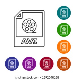 Grey AVI file document icon. Download avi button line icon isolated on white background. AVI file symbol. Set icon in color circle buttons. Vector Illustration