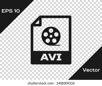 Grey AVI file document icon. Download avi button icon isolated on transparent background. AVI file symbol. Vector Illustration