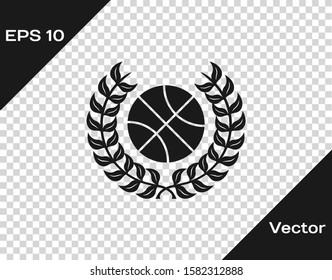 Grey Award with basketball ball icon isolated on transparent background. Laurel wreath. Winner trophy. Championship or competition trophy.  Vector Illustration