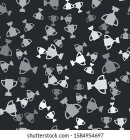 Grey Award cup icon isolated seamless pattern on black background. Winner trophy symbol. Championship or competition trophy. Sports achievement.  Vector Illustration