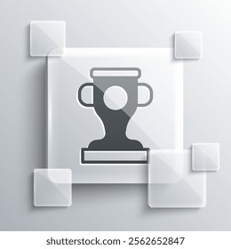 Grey Award cup icon isolated on grey background. Winner trophy symbol. Championship or competition trophy. Sports achievement sign. Square glass panels. Vector