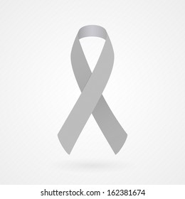 Grey awareness ribbon. Fabric texture. Vector illustration, flat design