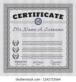 Grey Awesome Certificate template. Complex background. Detailed. Beauty design. 