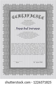 Grey Awesome Certificate template. With complex linear background. Vector illustration. Superior design. 