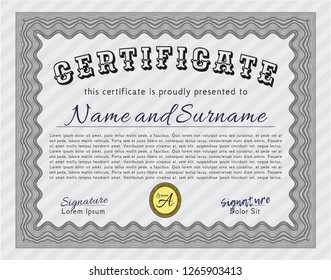 Grey Awesome Certificate template. With complex background. Customizable, Easy to edit and change colors. Cordial design. 