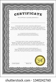 Grey Awesome Certificate template. With complex background. Vector illustration. Money style design. 