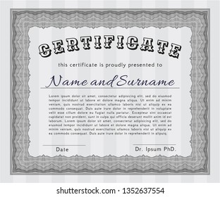 Grey Awesome Certificate template. Complex background. Good design. Customizable, Easy to edit and change colors. 