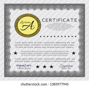 Grey Awesome Certificate template. With complex linear background. Detailed. Money Pattern. 