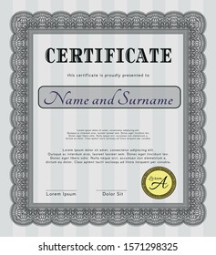 Grey Awesome Certificate template. With complex linear background. Customizable, Easy to edit and change colors. Beauty design. 