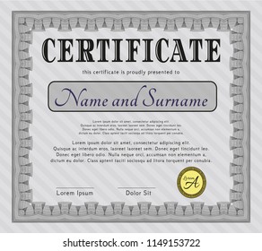 Grey Awesome Certificate template. Customizable, Easy to edit and change colors. With complex linear background. Money design. 