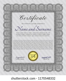 Grey Awesome Certificate template. Customizable, Easy to edit and change colors. Complex background. Elegant design. 