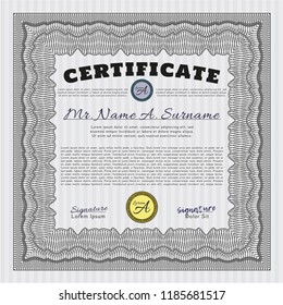 Grey Awesome Certificate template. Customizable, Easy to edit and change colors. With great quality guilloche pattern. Superior design. 