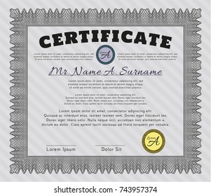 Grey Awesome Certificate template. Customizable, Easy to edit and change colors. With complex linear background. Cordial design. 
