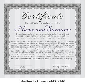 Grey Awesome Certificate template. Customizable, Easy to edit and change colors. With guilloche pattern and background. Artistry design. 