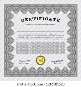 Grey Awesome Certificate template. Detailed. With complex linear background. Good design. 