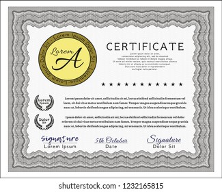 Grey Awesome Certificate template. Detailed. With linear background. Money Pattern design. 
