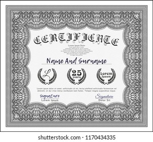 Grey Awesome Certificate template. Excellent design. With background. Vector illustration. 