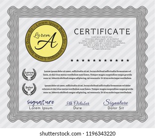 Grey Awesome Certificate template. Excellent design. With quality background. Detailed. 