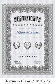 Grey Awesome Certificate template. Excellent design. With background. Vector illustration. 