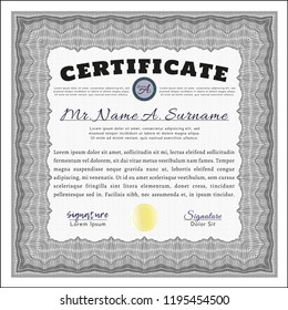Grey Awesome Certificate template. Good design. Vector illustration. With complex linear background. 