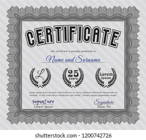 Grey Awesome Certificate template. Good design. Vector illustration. Printer friendly. 