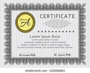 Grey Awesome Certificate template. Good design. Vector illustration. With great quality guilloche pattern. 