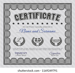 Grey Awesome Certificate template. With great quality guilloche pattern. Detailed. Sophisticated design. 