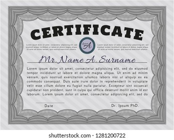 Grey Awesome Certificate template. With guilloche pattern. Cordial design. Vector illustration. 