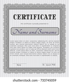 Grey Awesome Certificate template. With guilloche pattern and background. Good design. Vector illustration. 