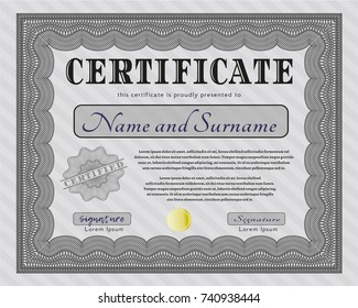 Grey Awesome Certificate template. With guilloche pattern and background. Retro design. Vector illustration. 