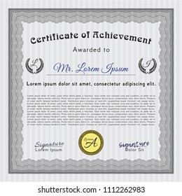 Grey Awesome Certificate template. With linear background. Detailed. Retro design. 