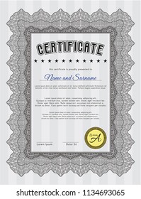 Grey Awesome Certificate template. With linear background. Vector illustration. Beauty design. 