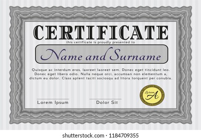Grey Awesome Certificate template. With linear background. Elegant design. Customizable, Easy to edit and change colors. 