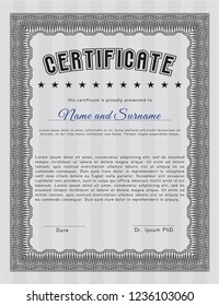 Grey Awesome Certificate template. With linear background. Beauty design. Detailed. 