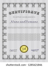 Grey Awesome Certificate template. With linear background. Artistry design. Detailed. 