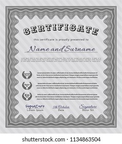 Grey Awesome Certificate template. Lovely design. Customizable, Easy to edit and change colors. Complex background. 