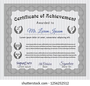 Grey Awesome Certificate template. Lovely design. With linear background. Detailed. 