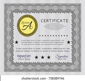 Grey Awesome Certificate template. Modern design. Detailed. With complex linear background. 