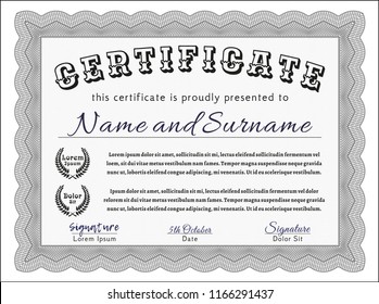 Grey Awesome Certificate template. Money design. Customizable, Easy to edit and change colors. With linear background. 