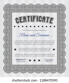 Grey Awesome Certificate template. Money design. With background. Vector illustration. 
