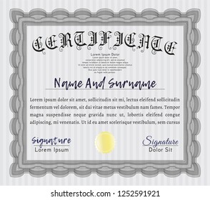 Grey Awesome Certificate template. Money Pattern design. Vector illustration. With linear background. 