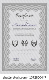 Grey Awesome Certificate template. Money Pattern design. Detailed. With guilloche pattern. 