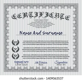 Grey Awesome Certificate template. Money design. Vector illustration. Printer friendly. 