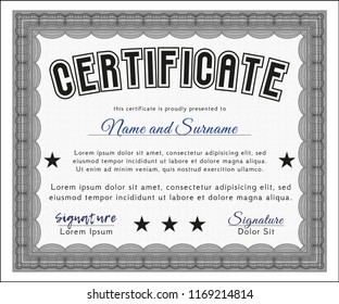 Grey Awesome Certificate template. Perfect design. With complex linear background. Vector illustration. 