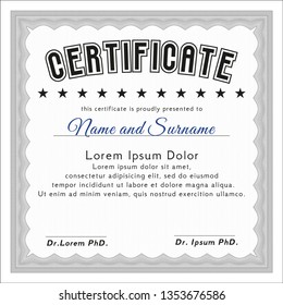 Grey Awesome Certificate template. Perfect design. With great quality guilloche pattern. Vector illustration. 