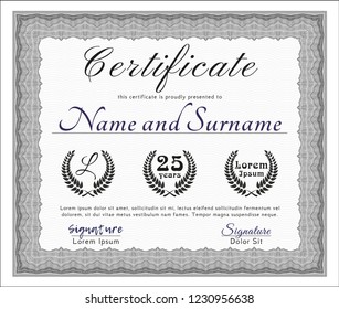 Grey Awesome Certificate template. Printer friendly. Vector illustration. Money Pattern. 